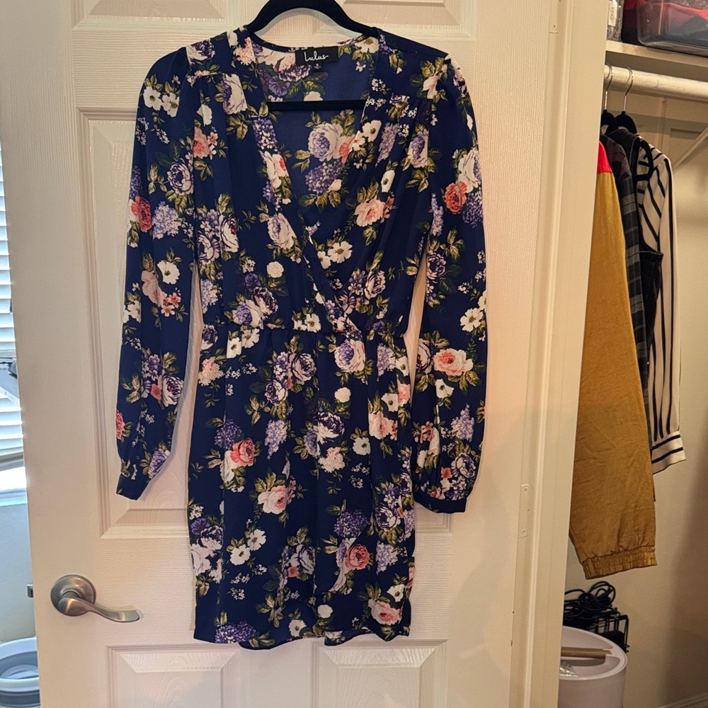 Lulu's Navy Floral Long Sleeve Dress
